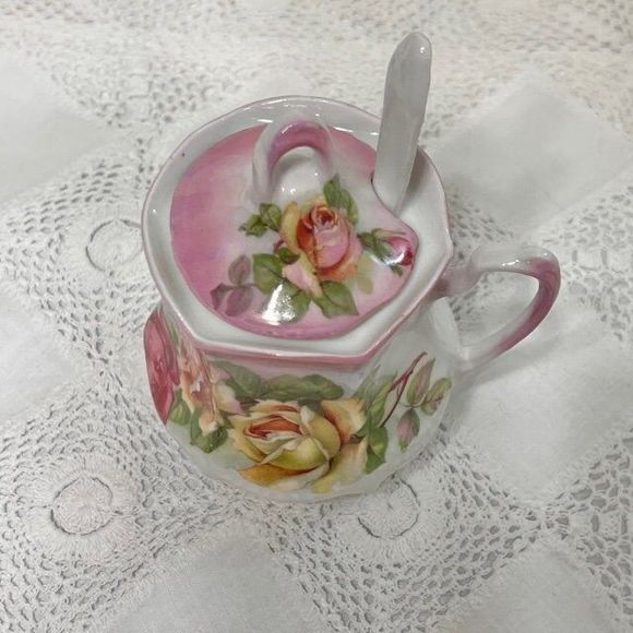 Vintage Bavarian Hand Painted Sugar Bowl, Made in Bavaria, Vintage Sugar Bowl - Picture 2 of 10